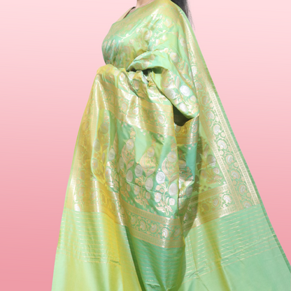 Saree Upada Alphi Dungla with blouse light Green