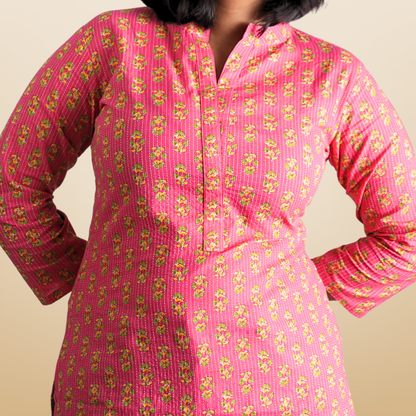 Long Kurta Digital Print (Katha) Pink