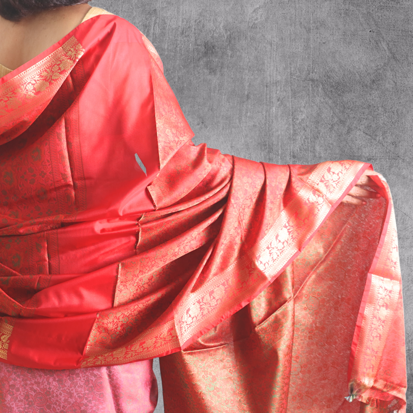 Saree Resham Tanchhui with blouse Pink with Red Border Pallu