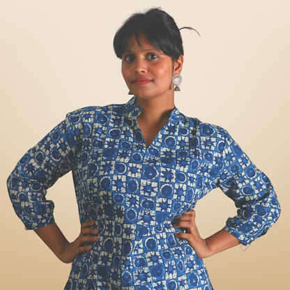 Short Kurta Printed Cotton Indigo