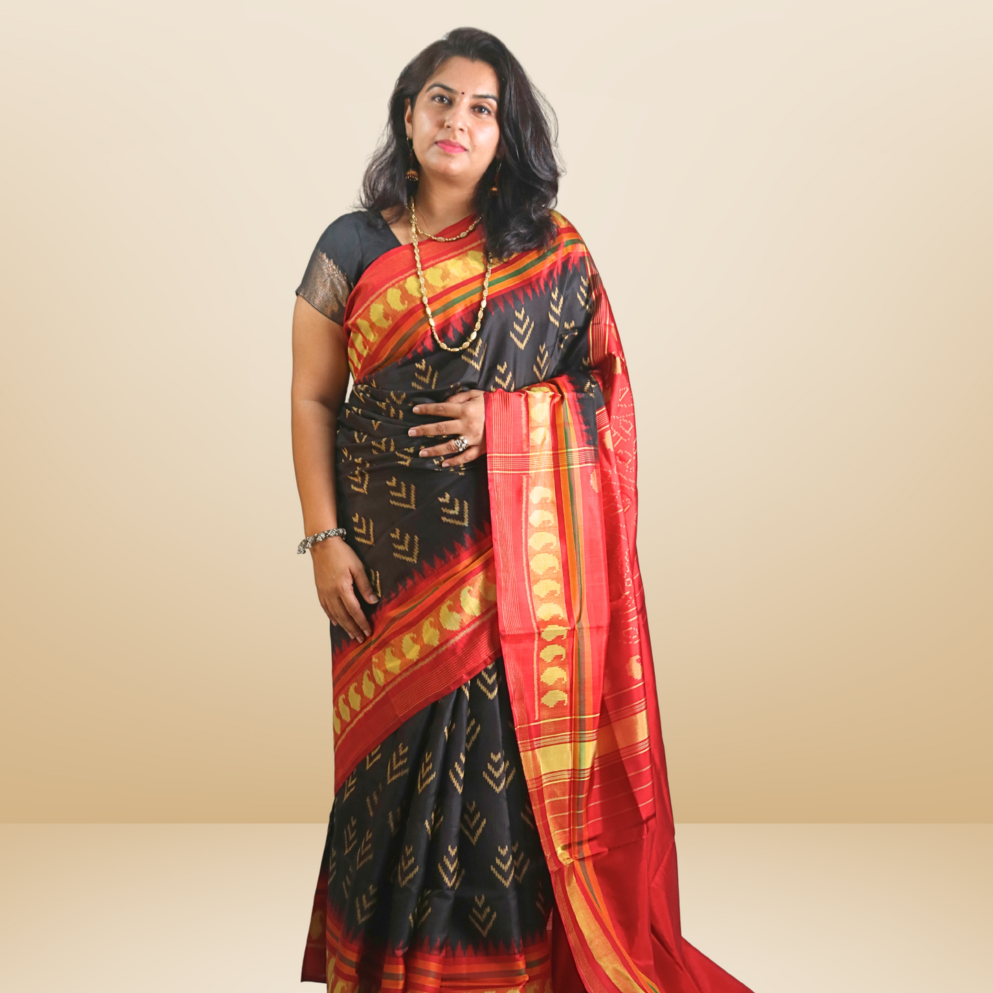 Silk Neptail Patola Saree Black with blouse