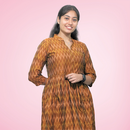 Long Kurta Marcerised Cotton Ikat fabric Copper