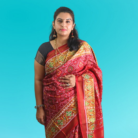 Silk Single Ikat Red Saree with blouse