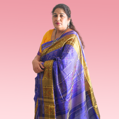 Silk Single Ikat Saree with blouse Ink Blue Colour