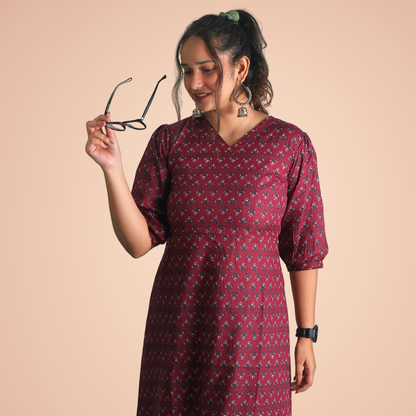 Long Kurta Printed Cotton Maroon