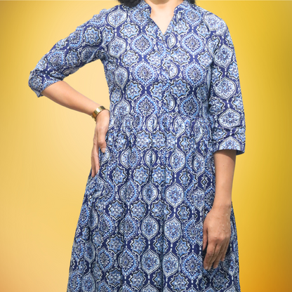 Long Kurta Printed Cotton Blue