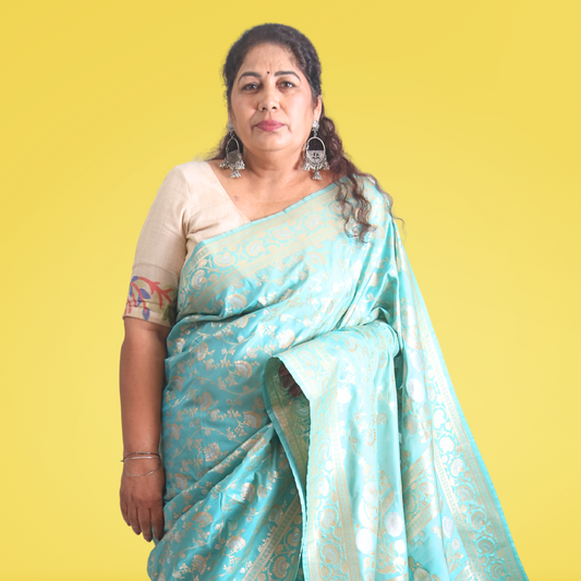 Saree Upada Alphi Dungla with blouse Marine Blue with Golden Jal