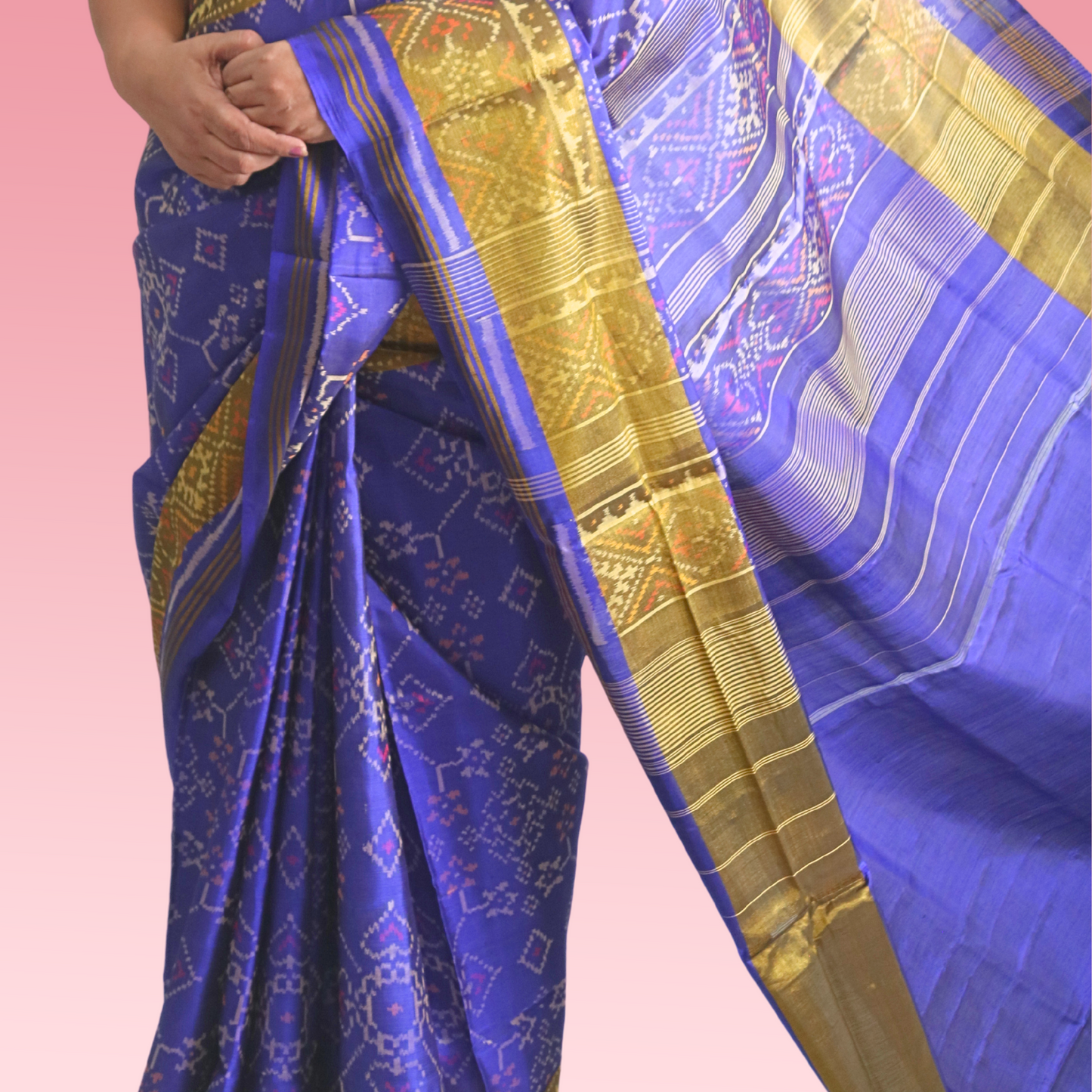 Silk Single Ikat Saree with blouse Ink Blue Colour