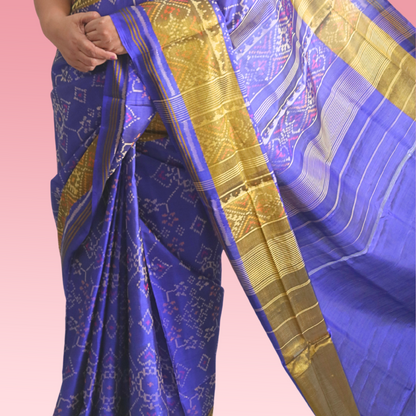 Silk Single Ikat Saree with blouse Ink Blue Colour