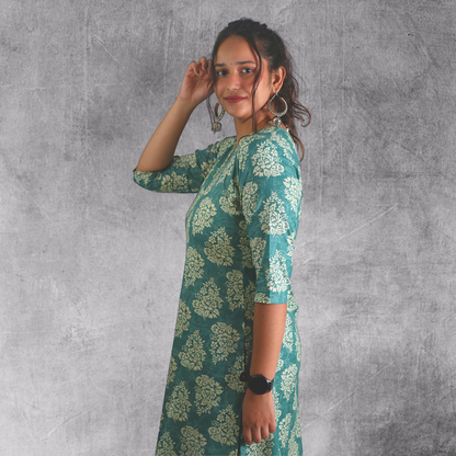 Long Kurta Printed Cotton Green