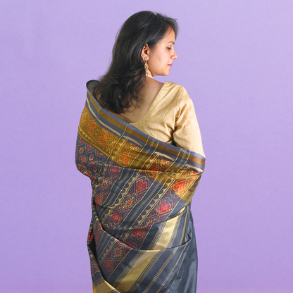 Silk Neptail Patola Saree Gray with blouse