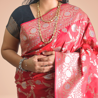 Saree Upada Alphi Dungla with blouse Red with Golden Jal