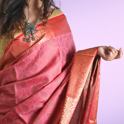 Saree Resham Tanchhui with Blouse Dark Pink with Red Pallu