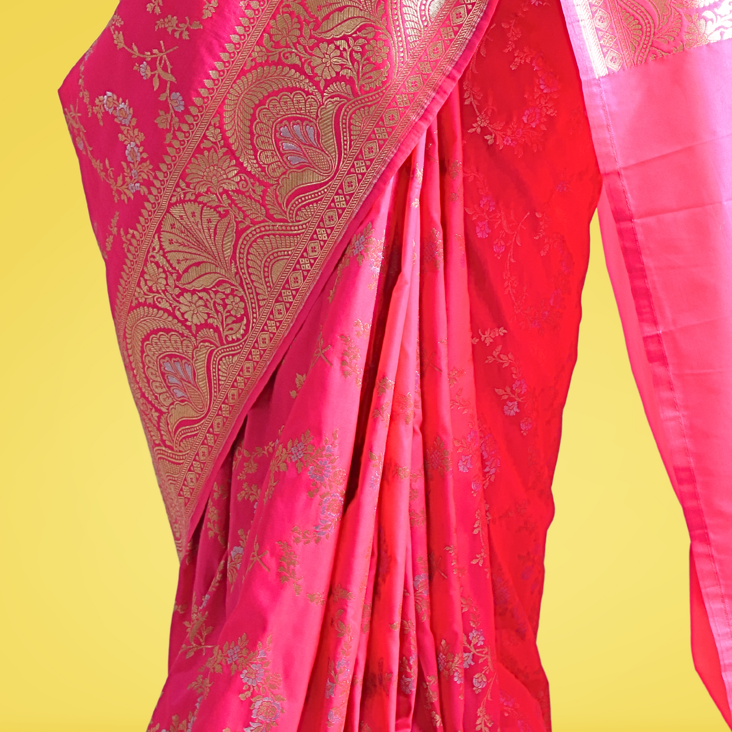 Saree Upada Alphi Dungla with blouse Dark Pink with Golden Jal