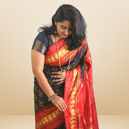 Silk Neptail Patola Saree Black with blouse