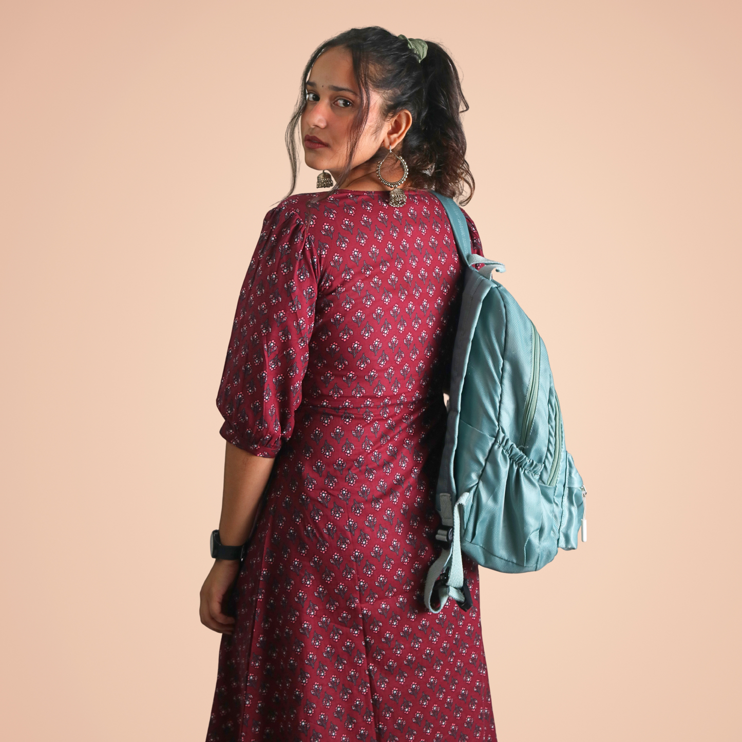 Long Kurta Printed Cotton Maroon