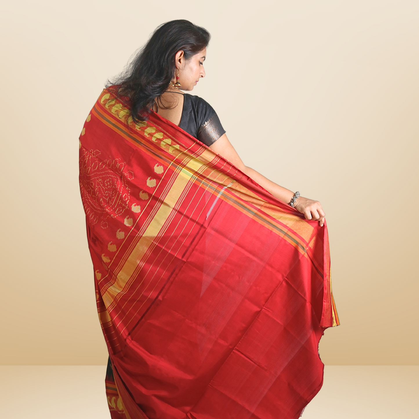 Silk Neptail Patola Saree Black with blouse