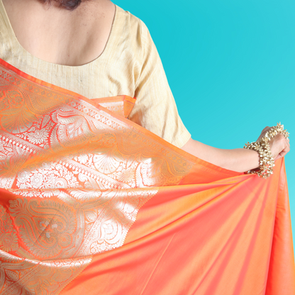 Saree Upada Alphi Dungla with blouse Orange with Golden Jal