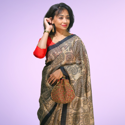 Geecha  Saree Barli with blouse Natural Color with Pallu.