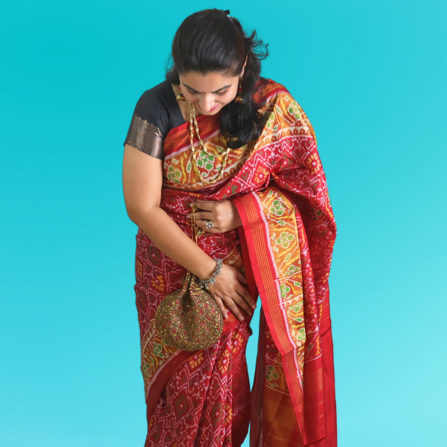 Silk Single Ikat Red Saree with blouse