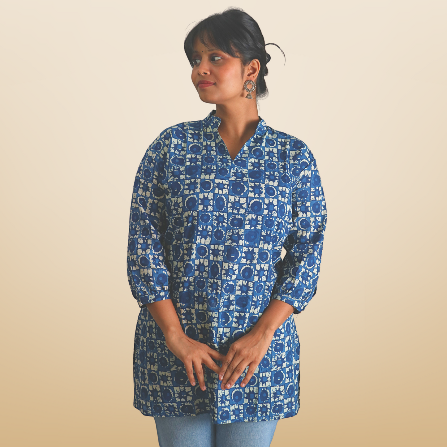 Short Kurta Printed Cotton Indigo