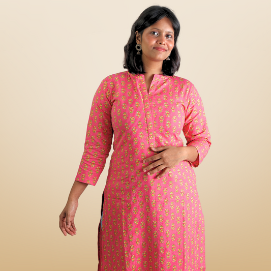 Long Kurta Digital Print (Katha) Pink