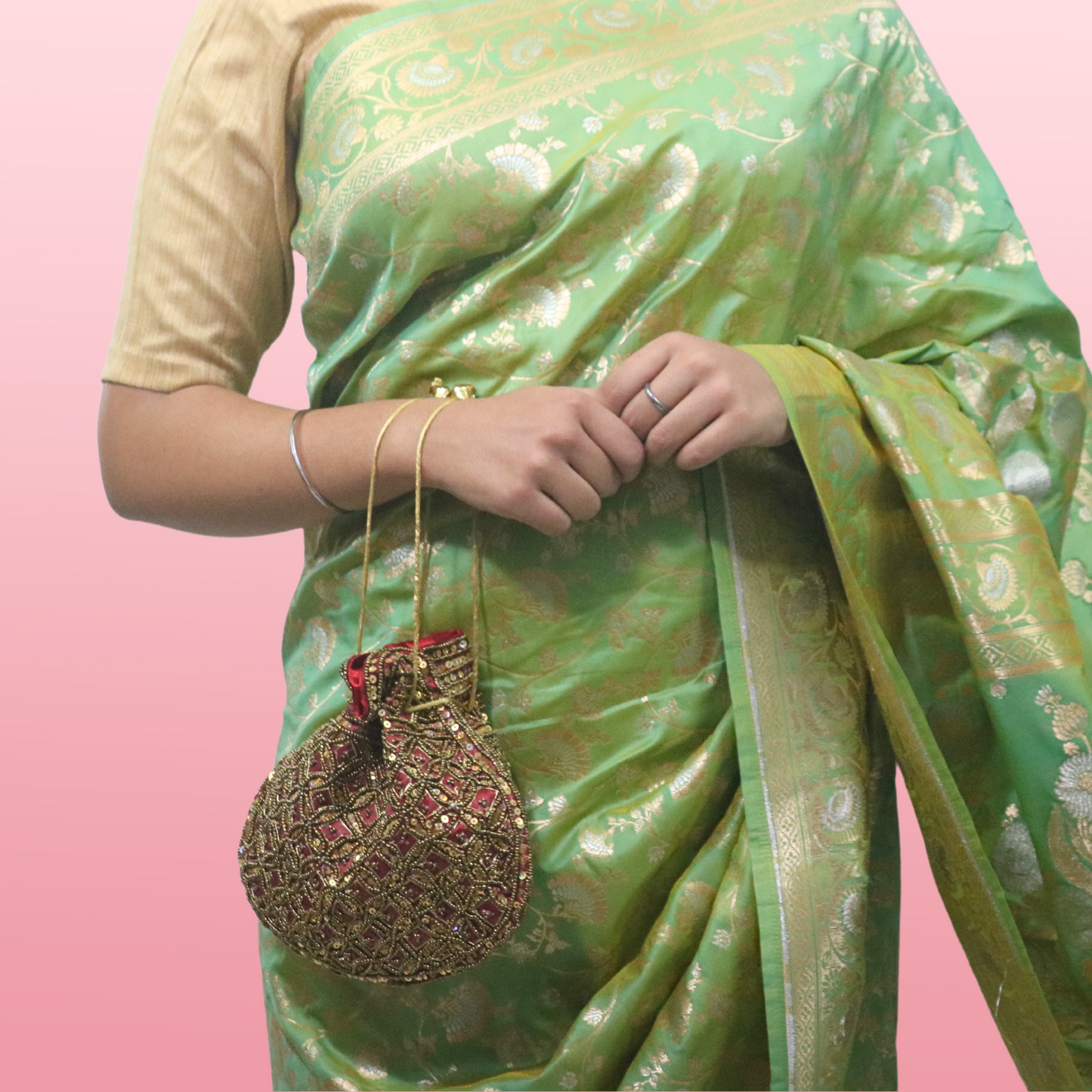 Saree Upada Alphi Dungla with blouse light Green