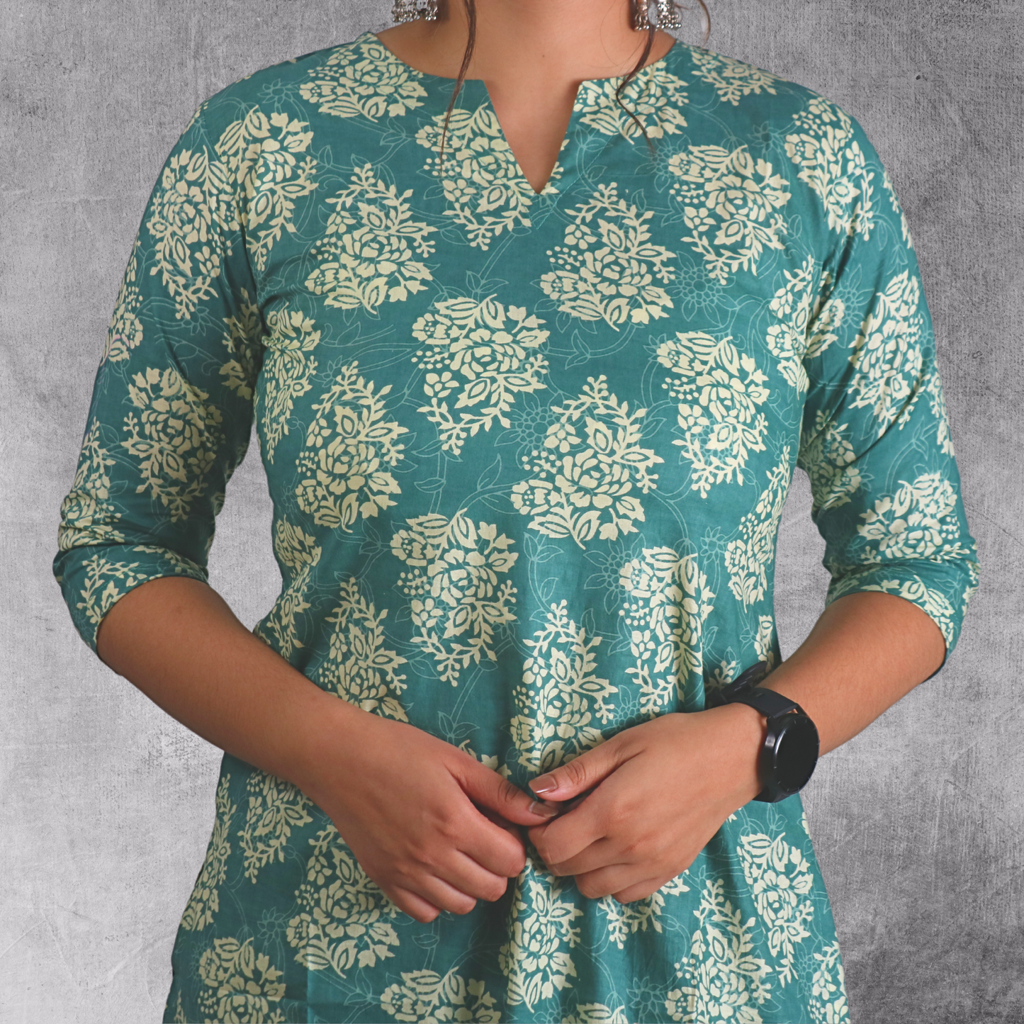 Long Kurta Printed Cotton Green