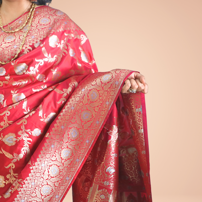 Saree Upada Alphi Dungla with blouse Red with Golden Jal