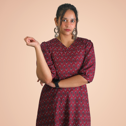 Long Kurta Printed Cotton Maroon