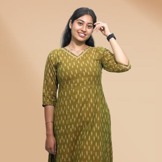 Long Kurta Cotton Ikat Mehdi Green