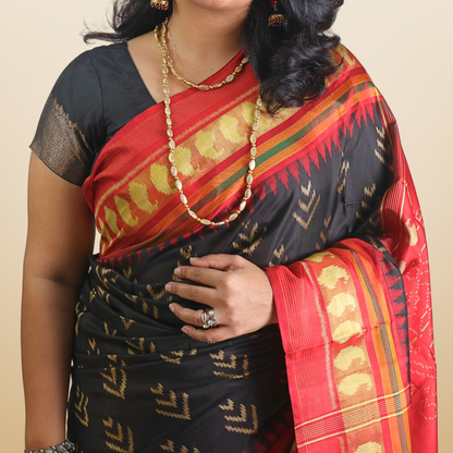 Silk Neptail Patola Saree Black with blouse