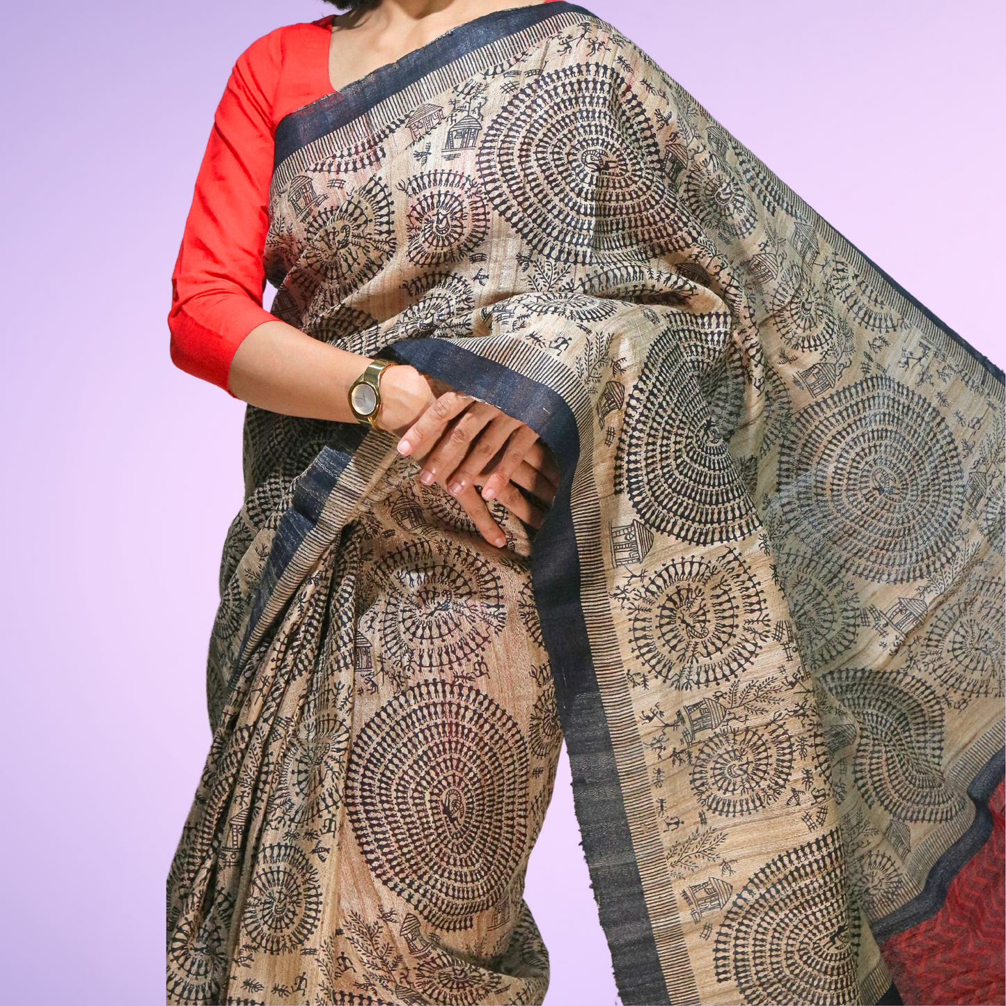 Geecha  Saree Barli with blouse Natural Color with Pallu.