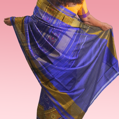 Silk Single Ikat Saree with blouse Ink Blue Colour