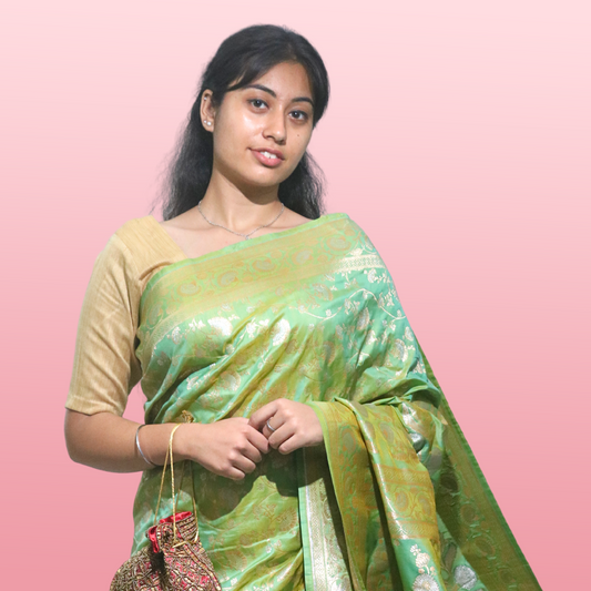 Saree Upada Alphi Dungla with blouse light Green