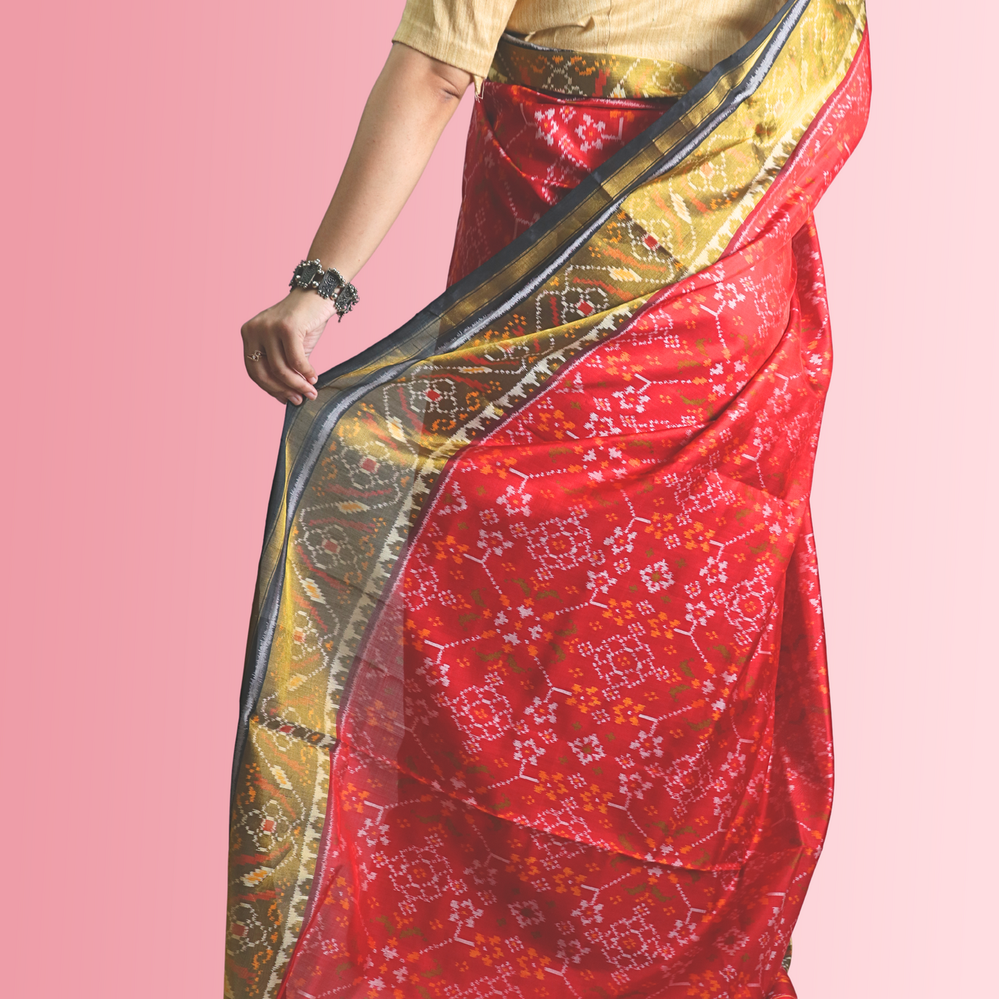 Silk Border Pallu Saree with blouse Red Colour