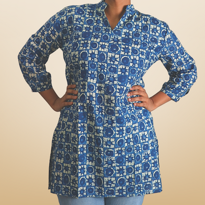 Short Kurta Printed Cotton Indigo