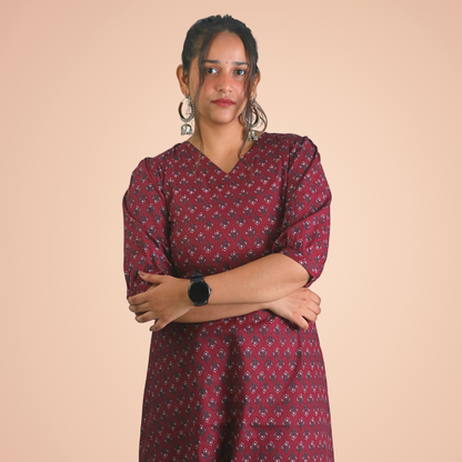 Long Kurta Printed Cotton Maroon