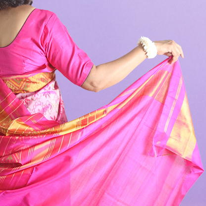 Silk Single Ikat Pink Saree with blouse