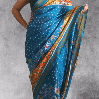 Silk Patola Buti Saree  Turqoise (incl. blouse Piece)