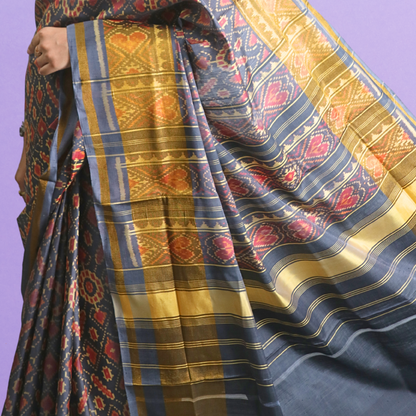 Silk Neptail Patola Saree Gray with blouse