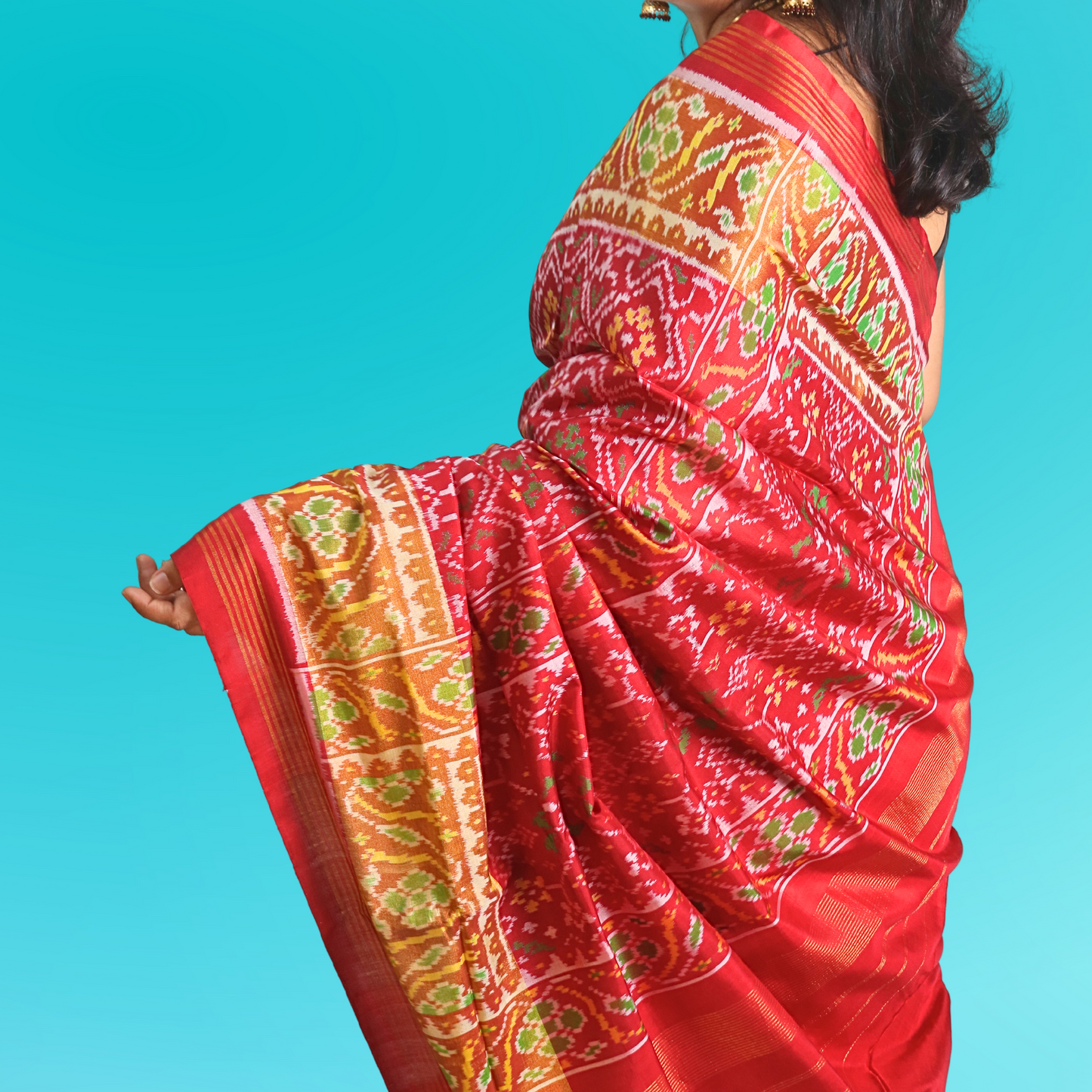 Silk Single Ikat Red Saree with blouse