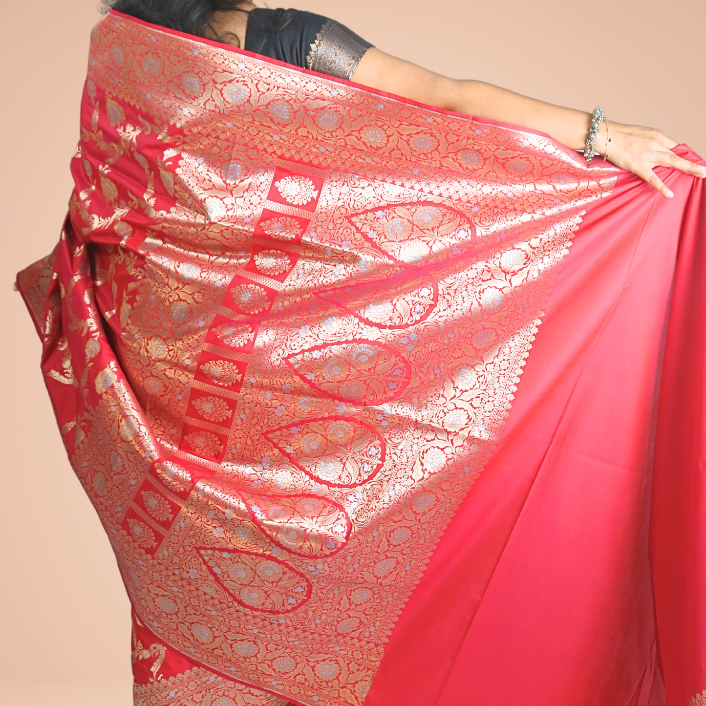 Saree Upada Alphi Dungla with blouse Red with Golden Jal