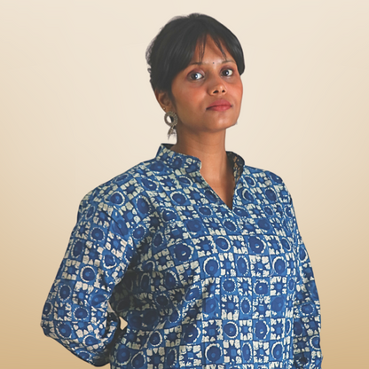 Short Kurta Printed Cotton Indigo