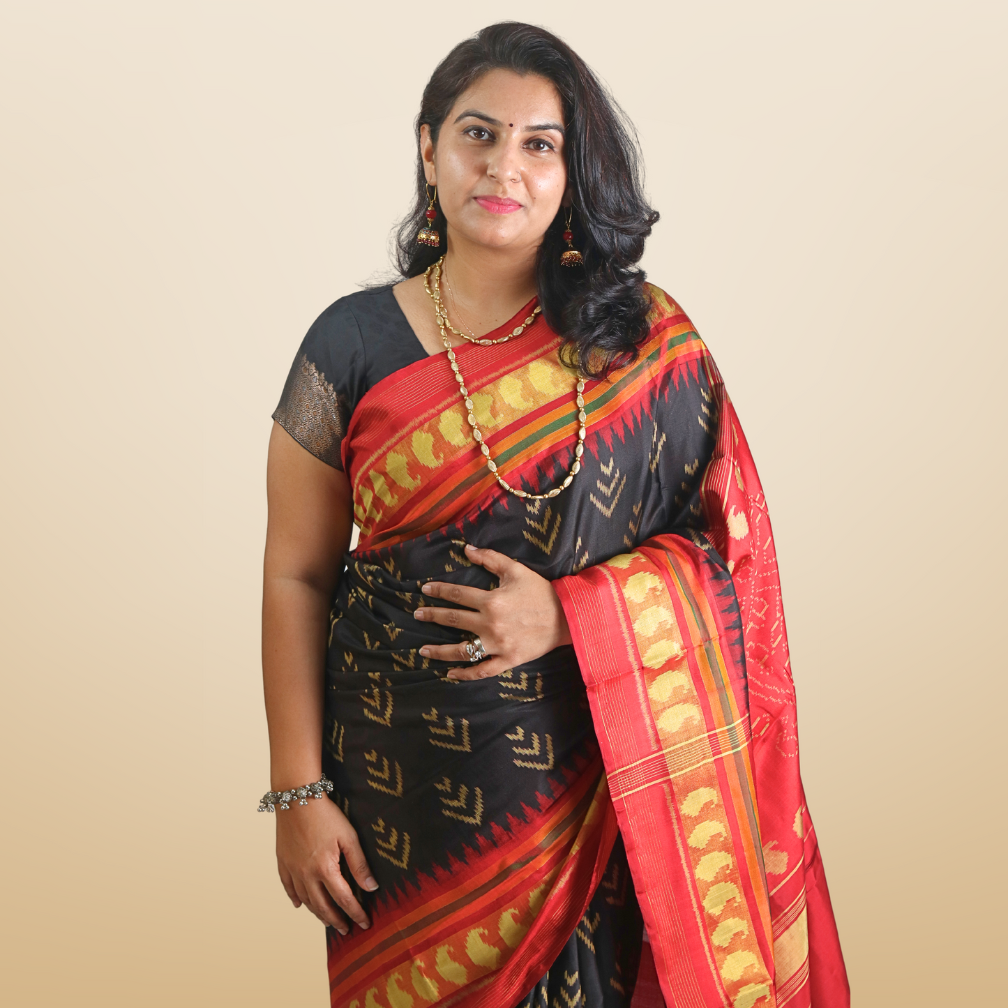 Silk Neptail Patola Saree Black with blouse