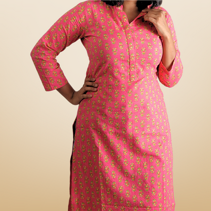 Long Kurta Digital Print (Katha) Pink