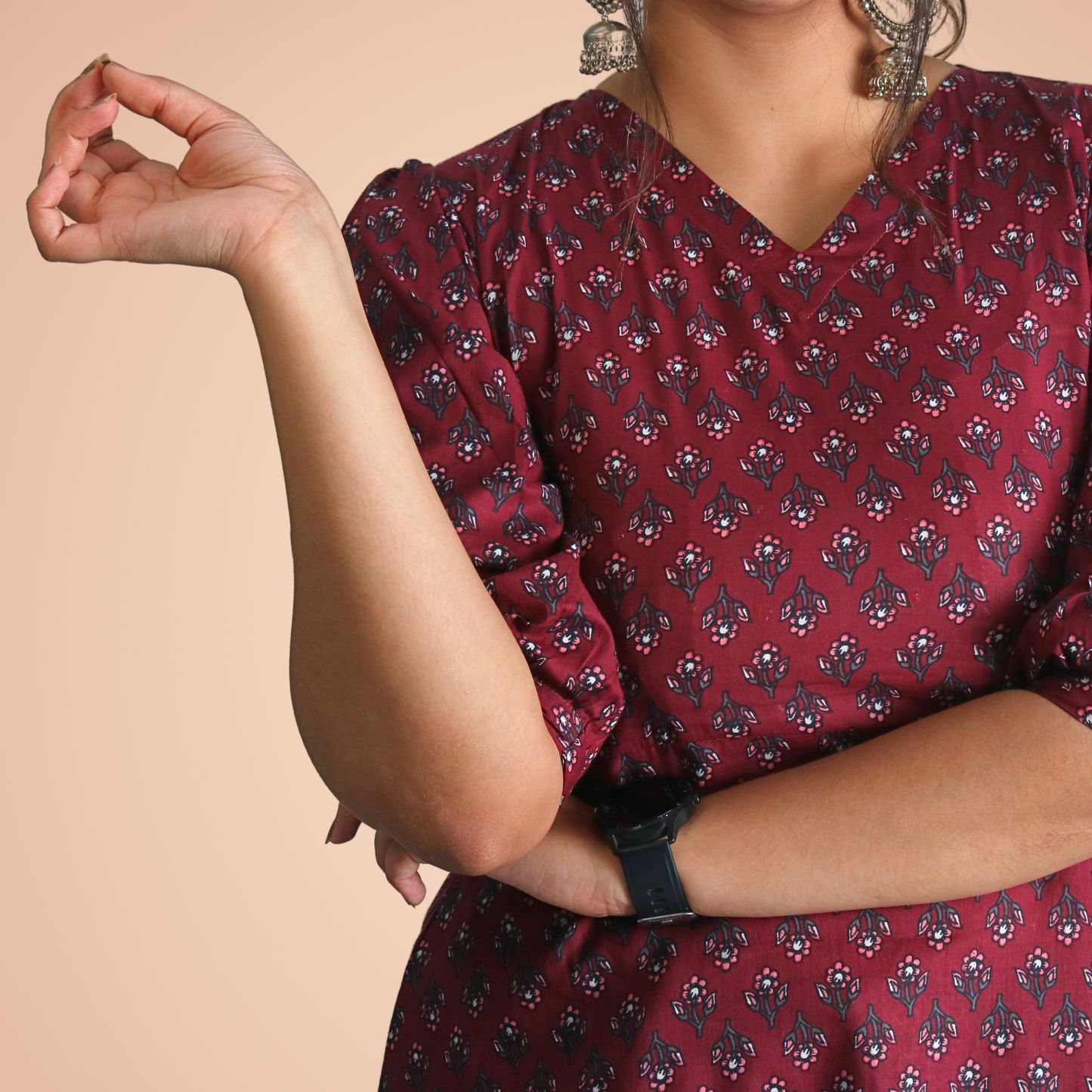 Long Kurta Printed Cotton Maroon