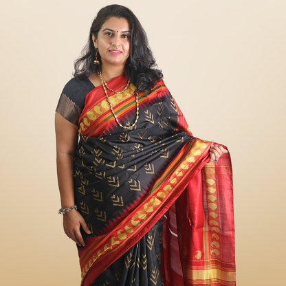 Silk Neptail Patola Saree Black with blouse